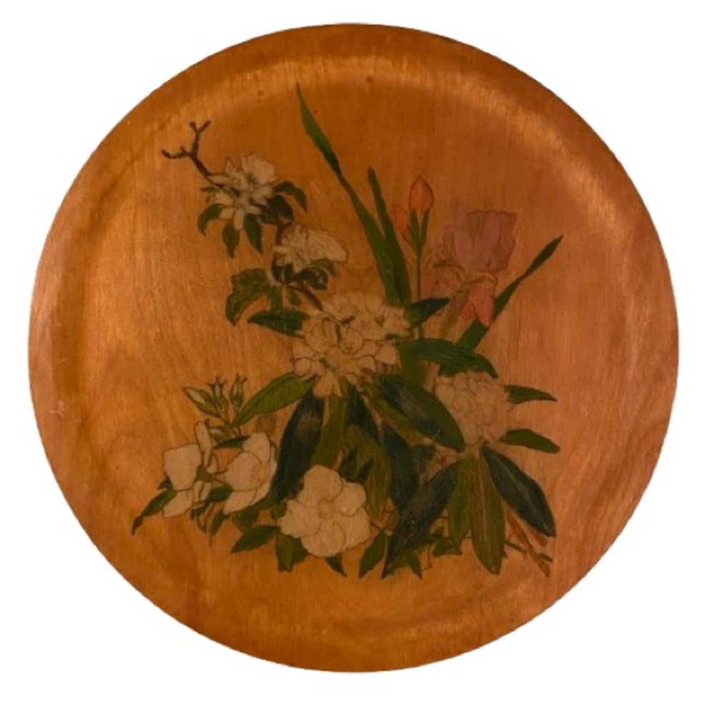 Vintage MCM Hand Painted 16” Wooden Tray, Signed and Dated 1954